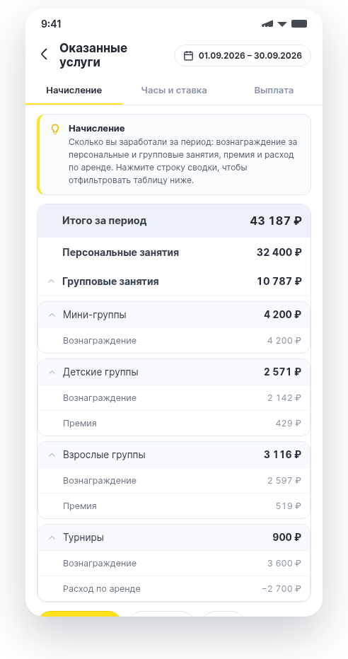 Личный кабинет: оказанные услуги